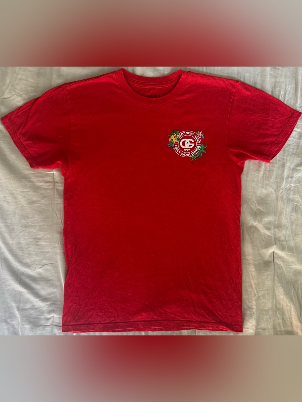 OBEY Worldwide No. 89 Red Floral Graphic T-Shirt Men’s Small